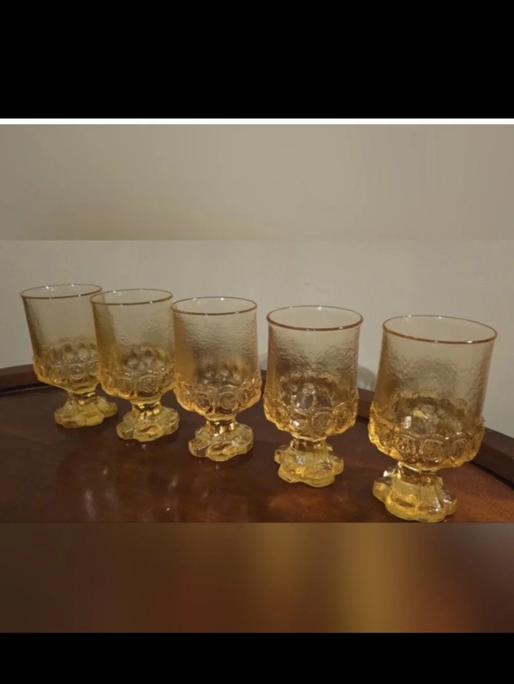 Vintage 1970s Tiffin Franciscan Madeira Cornsilk Yellow Glass Drinkware 5 Pieces